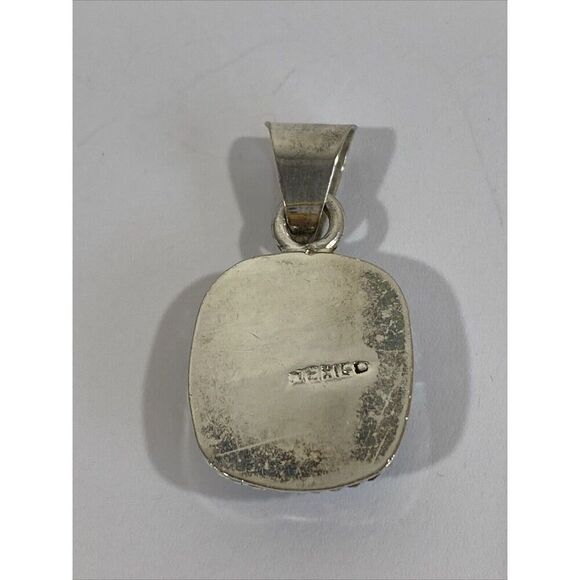 Large Sterling Silver 925 Turquoise Cabochon Pendant Mexico 1.4” - Picture 4 of 6